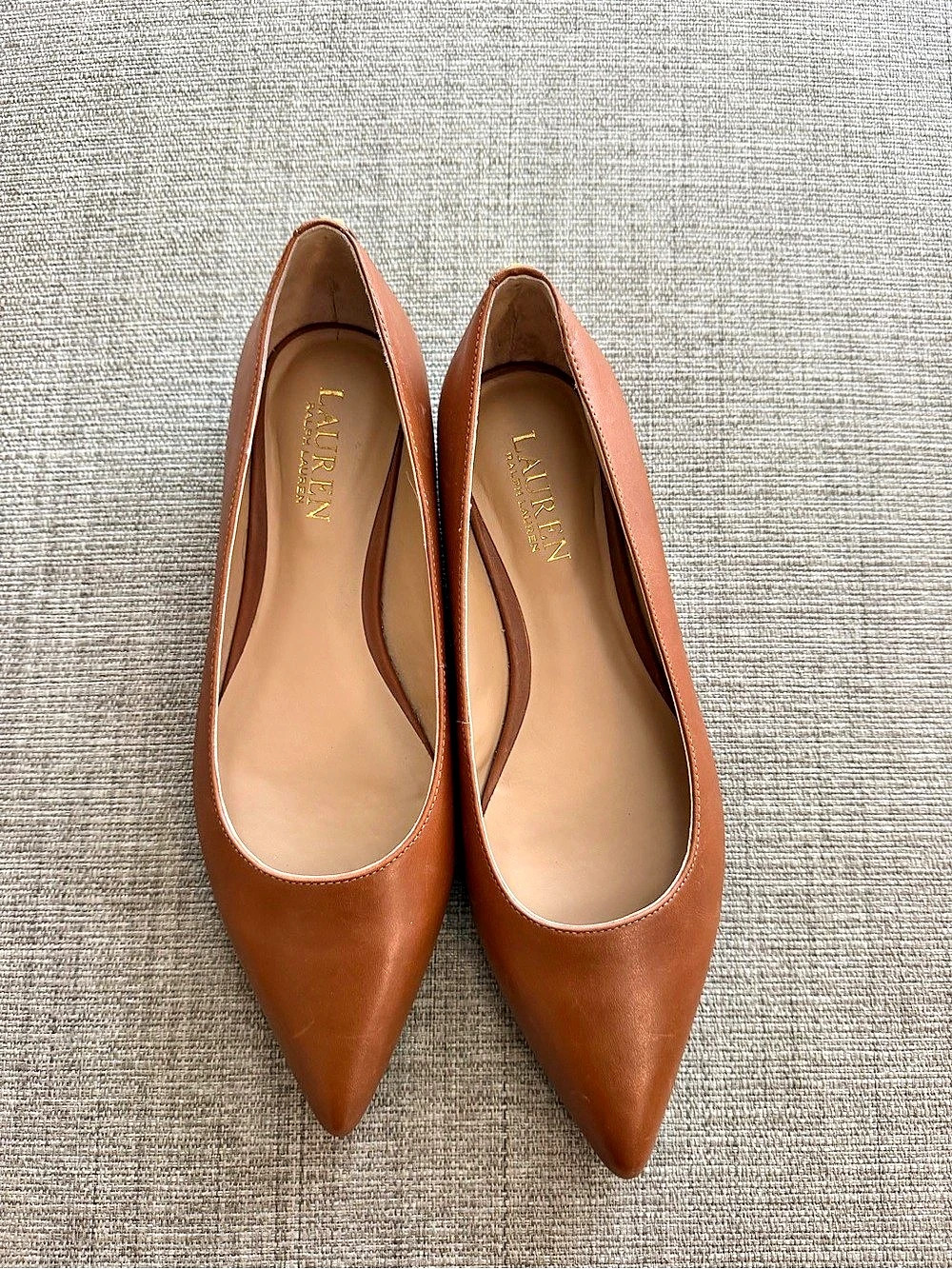 Lauren Ralph Lauren pointed ballet flats in brown.